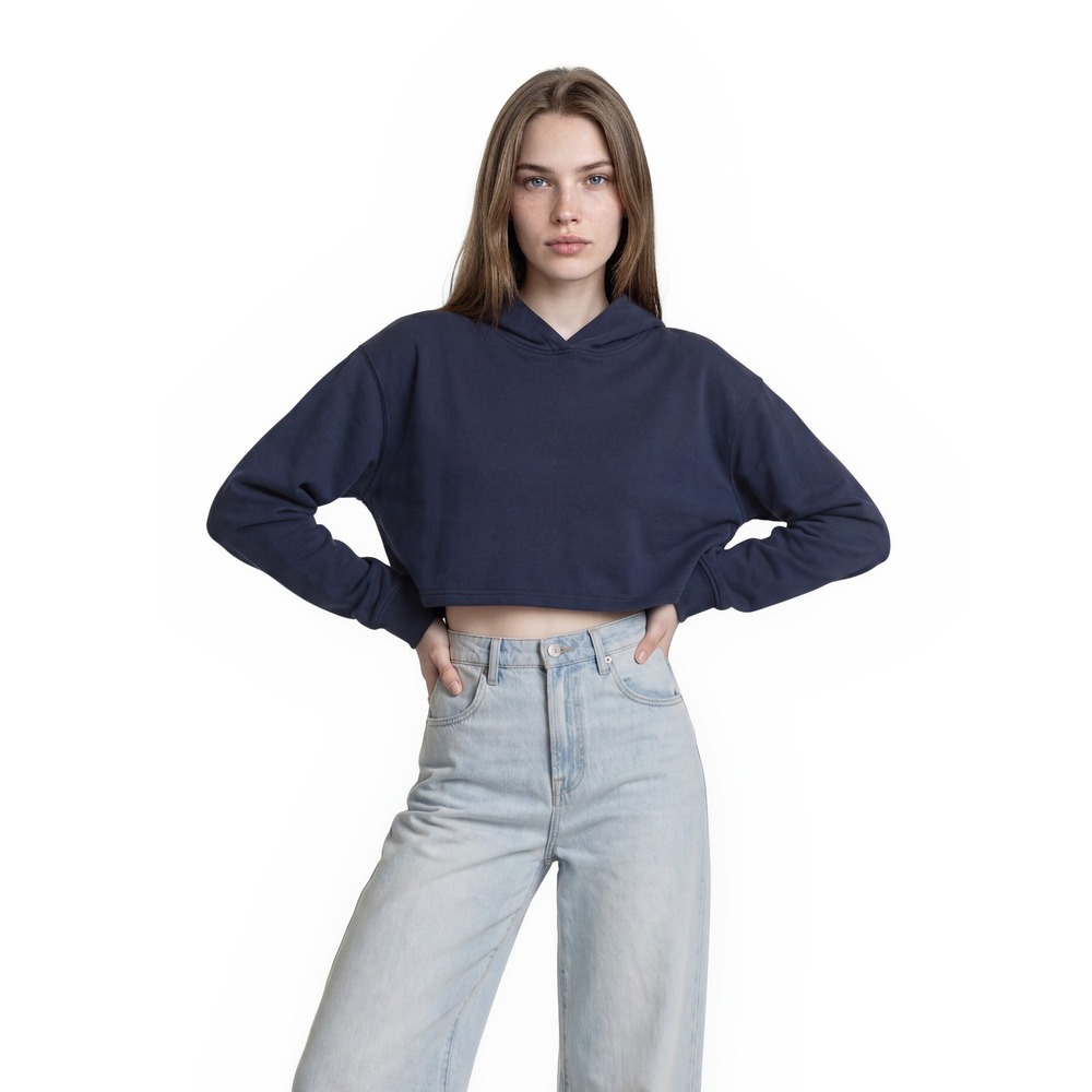 Lululemon Cropped Hoodie Women's Size‎ 10 Navy Blue Cotton Blend Pullover Top